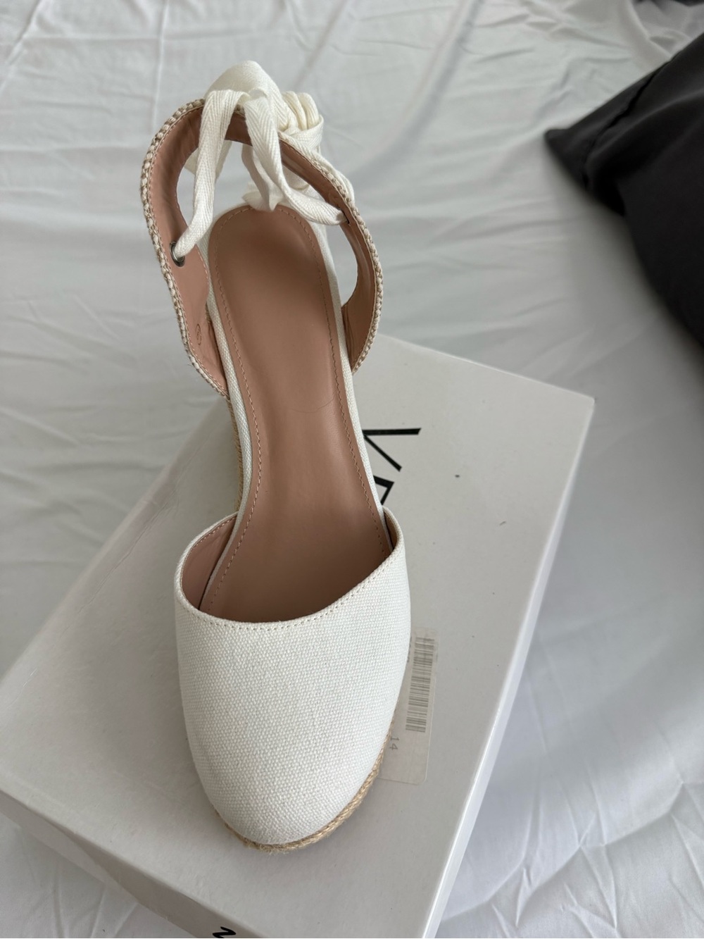 Women's White Espadrille Wedge lace up Sandal